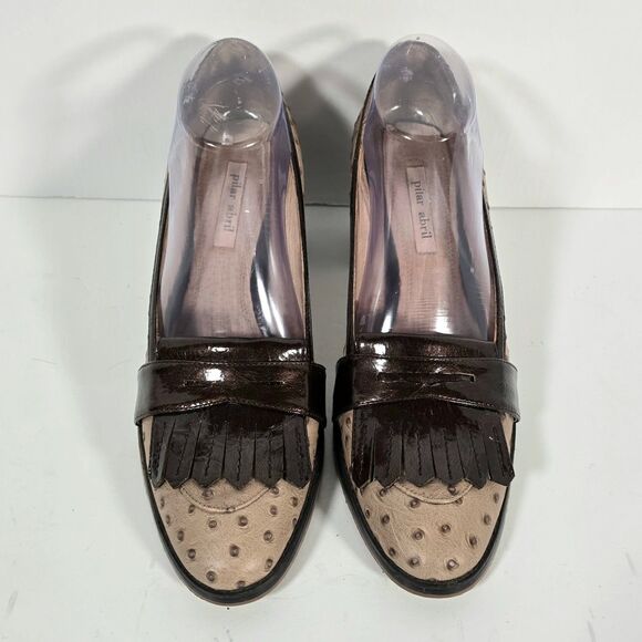 Pilar Abril Ostrich Leather Block Heel Shoes‎ EU 40 US 9.5 Tan Brown Tassels - Picture 2 of 12